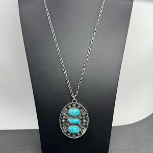 Sarah Coventry Southwestern Faux Turquoise Oval Pendant Necklace - Women Jewelry